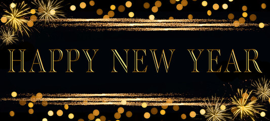 HAPPY NEW YEAR 2024 - Festive sylvester New Year's Eve Party background greeting card with gold...