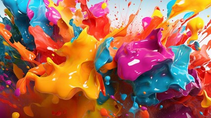 Irregular splatters of vibrant paint in a rainbow of colors bring an artistic and playful vibe
