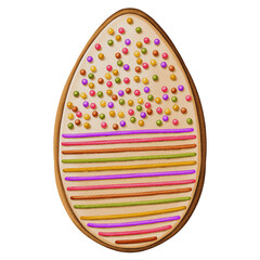 Gingerbread Egg with colorful horizontal lines and dots