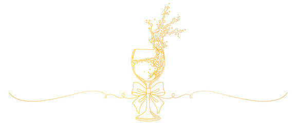 glass with water splash golden line art style. vector elements of valentine, new year, celebration, wedding