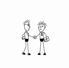 Two people shaking hands to greet each other. hand drawn doodle cartoon character, Business or Education concept, Illustration vector design