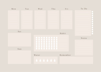 Bullet journal, weekly planner template, vector illustration