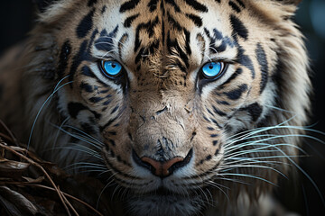 White Elegance: A Captivating Photo of a Tiger with Blue Eyes