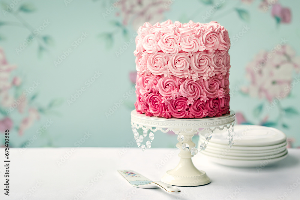 Poster pink rose ombre cake