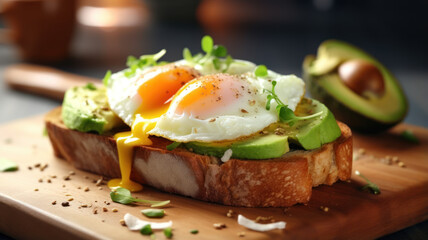 Fototapeta na wymiar Delicious Breakfast, Toast with Egg and Avocado