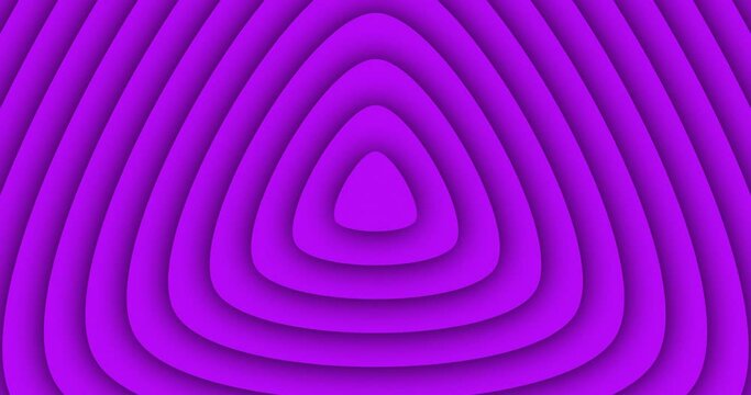 Purple color rounded triangle slowly growing from center. Seamless loop symmetrical animation. Abstract curved triangle shape polygon motion graphics background.