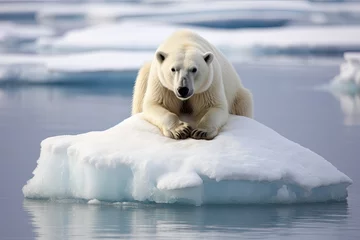 Foto op Plexiglas Polar bear Ursus maritimus on the pack ice, north of Svalbard Arctic Norway, polar bear stranded on a shrinking ice cap, AI Generated © Iftikhar alam