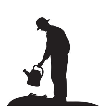 recommend clip art: black silhouette of Gardener with a watering can
