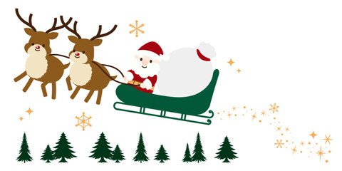 サンタクロースとトナカイが空を飛ぶイラスト