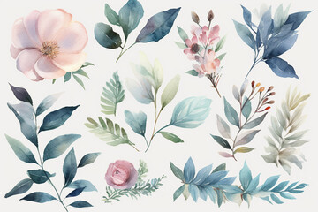 Watercolor lavender flowers set. Hand drawn illustration isolated on white background