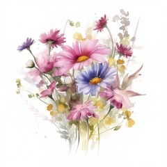 A bunch of beutiful wildflowers in watercolor style