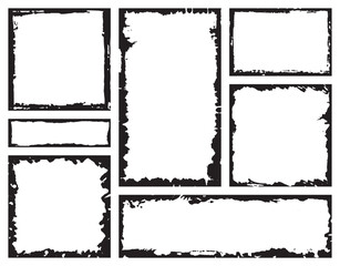 Collection of rectangular ink grunge frames, borders set. Squared hand drawn box for text with torn, damaged edges. Vector - obrazy, fototapety, plakaty