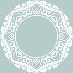 Oriental round frame with arabesques and floral elements. Floral white border with vintage pattern. Pattern with circle and place for text