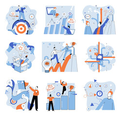 Business solution vector illustration. The business solution metaphor represents transformative power finding right answers Occupations offer opportunities for growth and implementation strategic