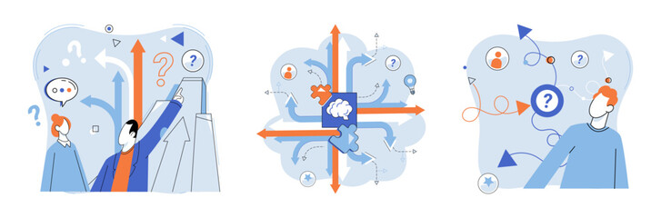Decision vector illustration. Making informed decisions is essential for achieving successful results in business world Sound judgment and agreement facilitate selection best course action Thoughtful