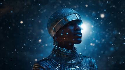 Fototapeta premium Generative ai futuristic man wearing vr headset 3d goggles