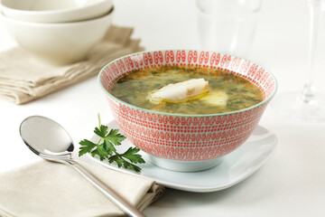 Peruvian style fish soup. Timbuchi Soup