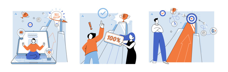 Motivation vector illustration. Setting targets helps to establish clear direction and measure progress along way The objective is to overcome difficulties and turn them into stepping stones