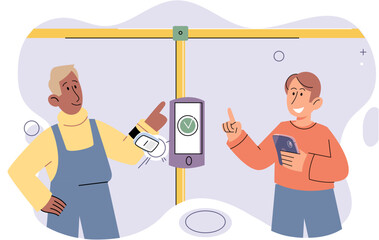 Cashless payment. Vector illustration. Wireless payment systems are designed to prevent unauthorized access to sensitive information Mobile cashless payments offer convenience for splitting bills