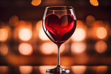 Foto op Plexiglas Valentine's Day Red Wine with Heart-Shaped Splash (Close-Up) © Nino Lavrenkova