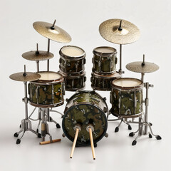 Drum kit with drums and cymbals. Isolated