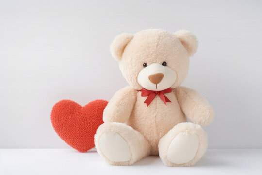 Adorable Plush Teddy Bear with Heart on White Background