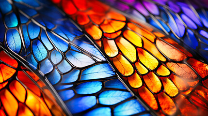 Macro of butterfly wing patterns, Delicate splendor, Scales forming vibrant mosaics, - obrazy, fototapety, plakaty