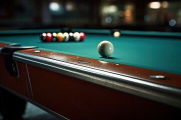 Pool table close up, Pool table with balls, billiards, Generative AI