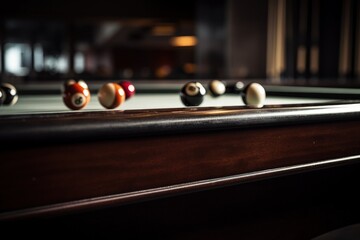 Pool table close up, Pool table with balls, billiards, Generative AI