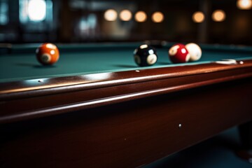 Pool table close up, Pool table with balls, billiards, Generative AI