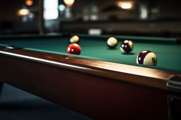 Pool table close up, Pool table with balls, billiards, Generative AI