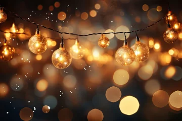 Foto op Aluminium Abstract Art backgrond gold Sparkling Lights Festive background with texture. Abstract Christmas twinkled bright bokeh defocused and Falling stars. © Tjeerd