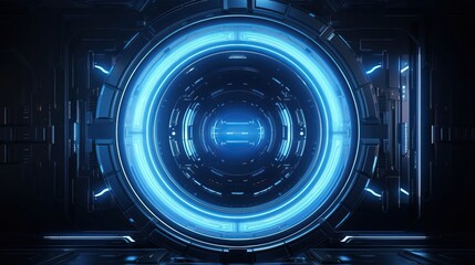 Fototapeta na wymiar Abstract futuristic background of blue neon glowing technology sci fi frame.