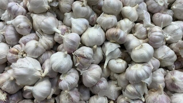 Video of garlic bunch at a local market. Food concept.