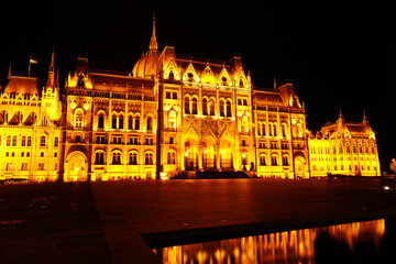 Fototapeta na wymiar The Hungarian parliament building with lights at nigh