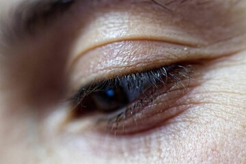 an eye looks towards the camera with a very slight edge