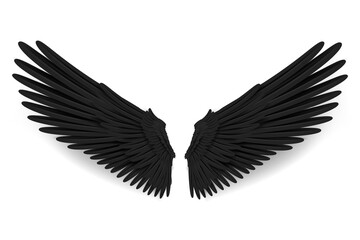 Realistic black wings. Angel black wings or bird fly wing. 3D bird wings design template.