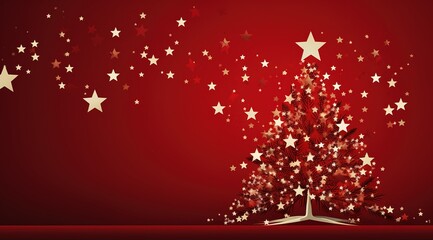 Obraz na płótnie Canvas Festive sparkle: Christmas tree illuminated with lights on a red background