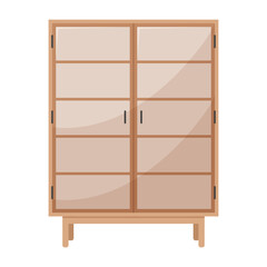 Cupboard Furniture. Interior item for a cozy isolated interior. Designer trendy furniture. Vector illustration of living room furniture in mid century modern style.