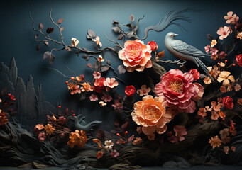Fototapeta premium Collection of flowers wall art, water color art