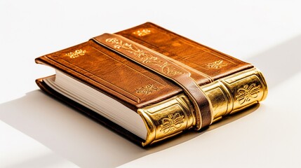 Antique Gold-Embossed Hardcover Book on White Background