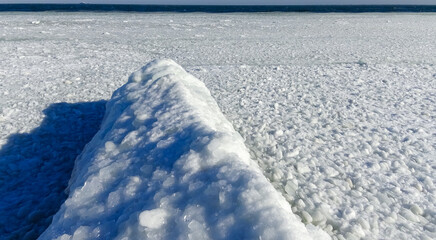 The frozen Black Sea, chunks and blocks of sea ice swaying on the water