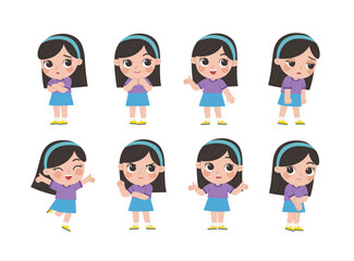 Kid collection of expression. A  cute Girl in various expressions and gesture set.