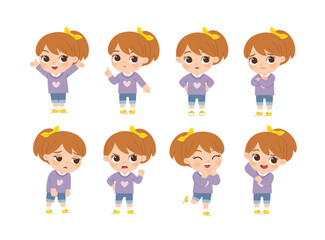 Kid collection of expression. A cute Girl in various expressions and gesture set.