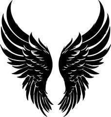Angel wings black silhouette vector illustration.
