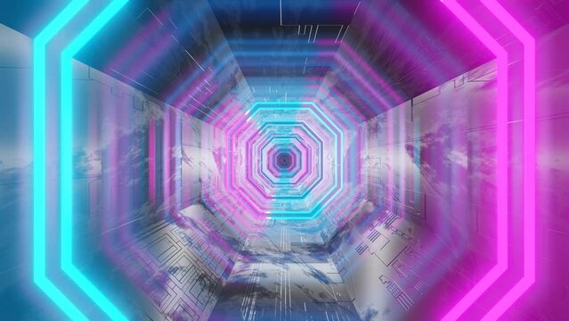 Animation of a fantastic technological neon tunnel