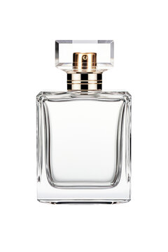 Empty mock-up perfume bottle on an isolated white background.
