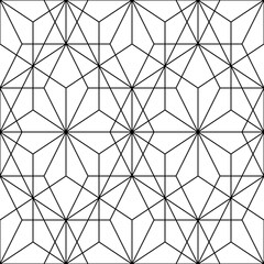 Mosaic. Rhombuses, hexagons, triangles, lozenges, diamonds. Grid. Ancient ethnic motif. Geometric grate wallpaper. Parquet backdrop. Digital paper. Linear textile print. Seamless vector