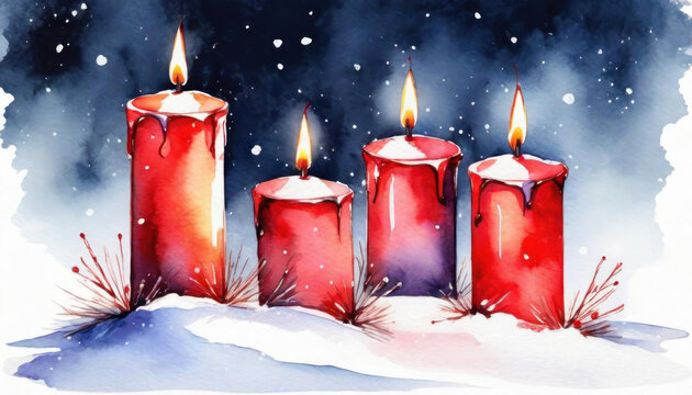 Beautiful four christmas candles with copy space outdoors