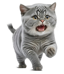 Fototapeta premium British Shorthair cat is mouth open and teeth bared